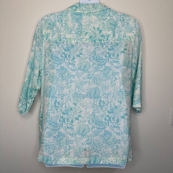 Sigrid Olsen Floral Linen Tunic Top 2X Aqua blue - Picture 2 of 10